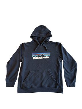 Patagonia Navy Pullover Hoodie with Multicolor Logo